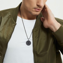 COAI Unisex long necklace long life pendant made of obsidian, Obsidian Stainless Steel, Obsidian