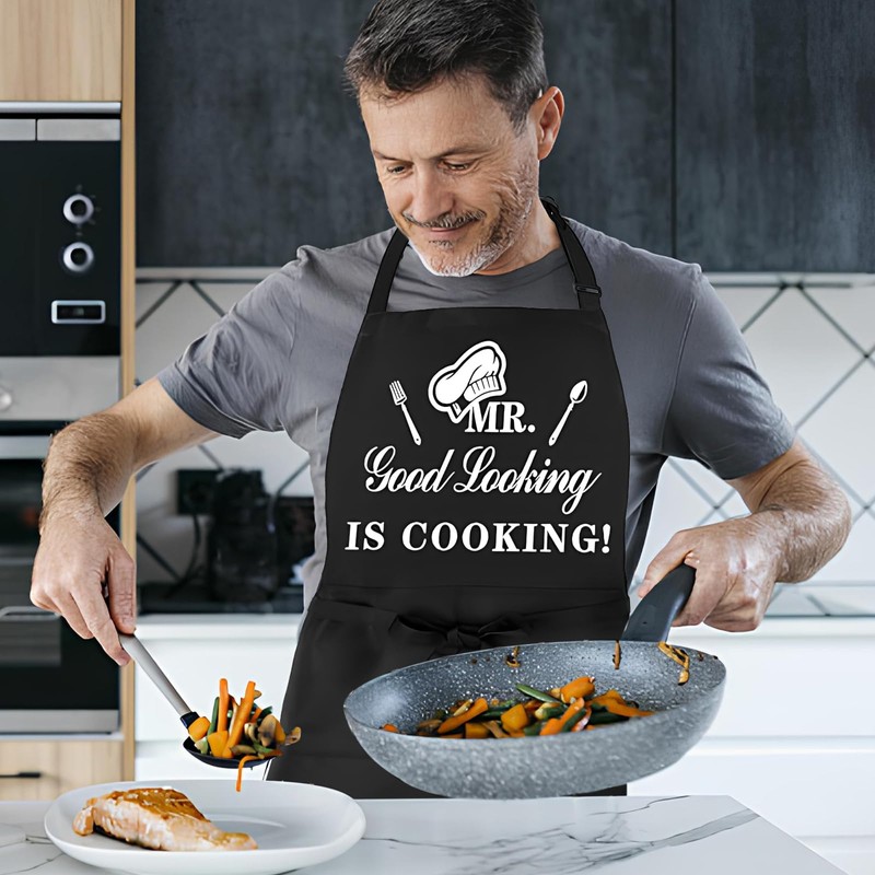 Cosswe Funny Cooking Apron for Men, Professional BBQ Apron, Black,