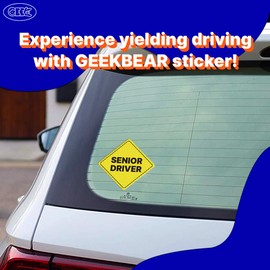 GEEKBEAR Senior Driver Car Sign - Sticker or Magnet & Color Options, Weather-Resistant - Diamond Shape 6.8 x 6.8 in (Yellow, See-Through Sticker)