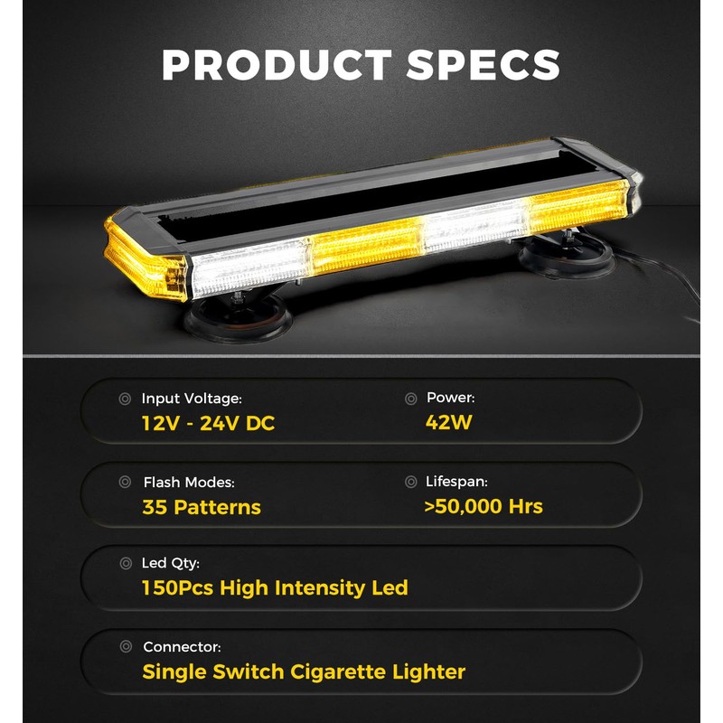 Xprite LED 150 Rooftop Emergency Strobe Light Bar w/Control Panel