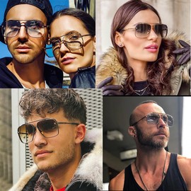 Dollger Square Sunglasses for Women and Men Fashion Metal Sunglasses Vintage Gradient Shades Sunglasses UV400 Protection Gold Frame/Gradient Blue Lens