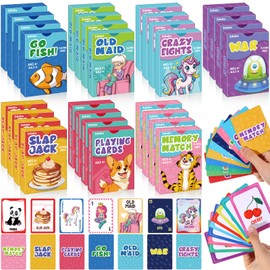 Zubebe 42 Pack Kids Card Games Bulk 7 in 1 Classic Playing Card Game Set for Kids Includes Go Fish, Old Maid, War, Crazy Eights, Memory Match, Slap Jack, Animal Playing Toy for Party Favors