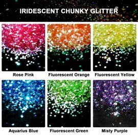 Ceya Bulk Chunky Glitter 6 Assorted Colors, 4.23OZ Each Jar Iridescent Crafts Glitter Set, 1/24” Medium Size Nail Sequins for School Classroom Art,DIY Craft Slime,Blue,Pink,Orange, Green,Yellow,Purple