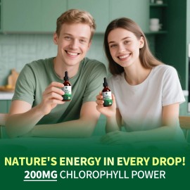 LUKAREE 2 Pack Liquid Chlorophyll Drops For Immune Support - Peppermint Flavor 200mg