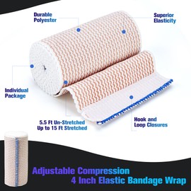 MUSEFITR 4 In Elastic Bandage Wrap 6 Pack, Compression Bandage Wrap for Ankle, Elbow, Knee, Shoulder,Tummy, Body, Premium Sport Support & Injury Recovery, Reusable & Durable