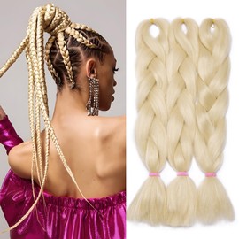 Benehair 3 Packs 24 Inch Braid Extensions Jumbo Box Braiding Hair for Twist Colorful Synthetic Hair Extensions for Braiding Light Blonde Hair Extensions for Women(3 Packs, Light Blonde)