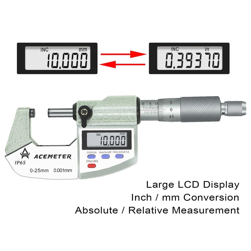 ACEMETER Digital Micrometer Precision Professional 0-1" (0-25mm) Range, 0.00005" (0.001mm)