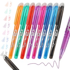 MOTIBACK 8PCS Erasable Gel Pens - 0.5mm Friction Pens with Built-in Erasers, 8 Colors Eraser Pen for School Work Office Notes Planners