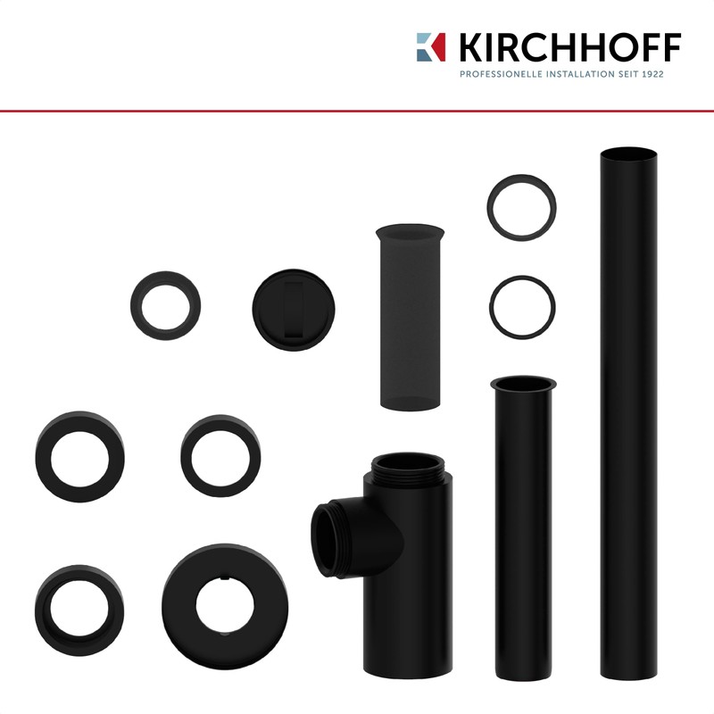 KIRCHHOFF Design Siphon, Matt Black Drain, Drain Fitting for Sink