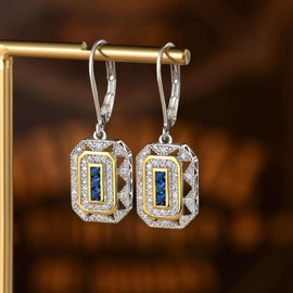 SHELOVES Vintage Dangle Drop Earrings for Women Blue Sapphire CZ 925 Sterling Silver Hoop Earrings Jewelry Gifts for Her