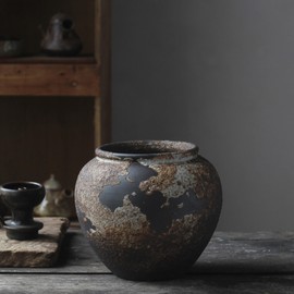 Denique Rustic Vase for Home Decor, Farmhouse Terracotta Vases, Large Ceramic Vase for Living Room Decor, Black Pottery Vase Large Clay Vase, Rustic Farmhouse Tabletop Decor(A-20cm)