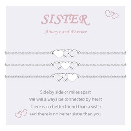 VU100 Sister Bracelets for 3 Sister Gifts from Sister Matching Heart Stainless steel Bracelet Sister Bracelets for Women Birthday Gifts for Daughter Best Friends