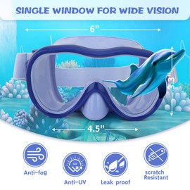 Kids Swim Goggles, Snorkel Mask Diving Mask Swimming Goggles with Nose Cover and Wide Elastic Straps Cover with Mesh Bag & Ear Plugs