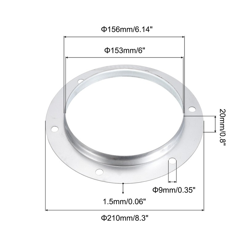 PATIKIL 6" Duct Connector Flange, Metal Straight Pipe Exhaust Flange