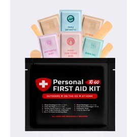 Portable Travel Size First Aid Kit - Perfect for Home, Office, Car, School, Business, Travel, Hiking, College, and Outdoors | Individually Wrapped Medical Kit Products (Black)