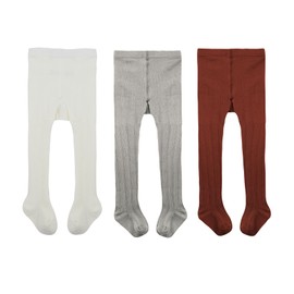 Durio Baby Cotton Children's Tights with Stopper Non-Slip Warm Stockings Leggings, 3 pairs - white, light grey, deep red