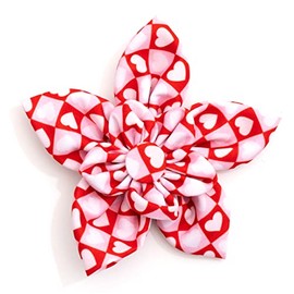 The Worthy Dog Colorblock Hearts Adjustable Collar Attachment Flower Accessory for Dogs Cats Pets |Cute, Comfortable and Durable - Small, Red