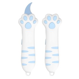 Cat Paw Box Cutter, SKRMISDA Retractable Cat Claw Knife, Portable Cute Paper Cutter, Carton Sealing Tape Knife Opener for Women, Safe Unpacking Tool(Blue)