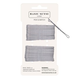 Basic Sense 30pcs 48mm (1.8" inch) traditional metal bobby kirby wavy grips/pins, Silver Grey