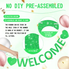 Pre-Strung Glitter Welcome to the Team Banner Welcome Banner Welcome Decorations for Office New Hire Events Corporate Onboarding & Team Building Parties (Green)