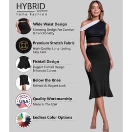 Hybrid & Company Womens Premium Nylon Ponte Stretch Office Fishtail Pencil Skirt KSK45010 1073T BLACK S