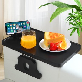 Wooden Sofa Arm Tray, Large Size 15x9.8 Couch Armrest Tray, No Installation Required, Foldable, Eat/Drinks/Remote Control/Snacks Holder, with 360° Rotating Phone Stand