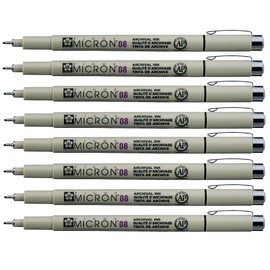 Sakura Pigma Micron pen 08 Black felt tip artist drawing pens - 8 pen set