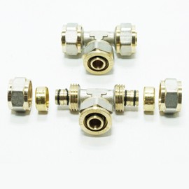 Pipetec Screw Ubfitting T-Shape 16X20X16 mm for Multilayer Composite Pipe Certified According to German DVGW Uba Compliant, up to 100 °C