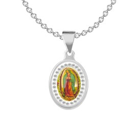 FineryGal Silver Guadalupe Virgin Mary Necklace for Women Our Lady Oval Mariner Marina Love Gift Necklace Prayer Catholic Birthday Anniversary