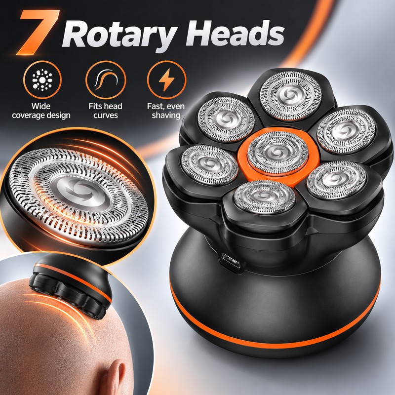 7D Electric Head Shaver for Bald Men – Waterproof Floating