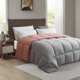 APSMILE Down Alternative Duvet Insert | Queen Size All-Seasons Bed Comforter | Luxury Ultra-Soft Cloud Fluffy Lightweight Lyocell Mixed Microfiber Quilted Comforter (90x90,Frost Gray/Dusty Rose)