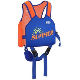 MoKo Toddler Swim Vest, Cartoon Swim Jacket for Children Weigh 22-66 LBS, Toddler Floaties with Adjustable Crotch Strap, Swim Gear for Kids Water Sports Learning Swim Training Equipment, Orange & Blue