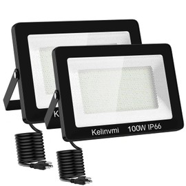 kelinvmi 100 W Outdoor LED Floodlight, 10000 lm LED Floodlight, 4200 K Warm White IP66 Waterproof Outdoor Lighting for Garden, Garage, Home, Yard, 50 cm Wires Without Plug, Pack of 2
