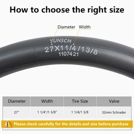 2-PCS 27x1 1/4 Heavy Duty Bike Tubes AV32mm Schrader Valve 27x1 3/8 Bicycle Tubes 28/35-630 Inner Tubes Compatible with 27x1 ¼ 27x1 3/8 27x1 3-8 28-630 35-630 Bike Bicycle Tire Tubes