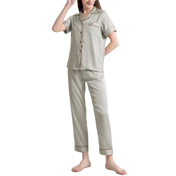 Sukany Womens Soft Silk Pajamas Set 2 Piece Button Up