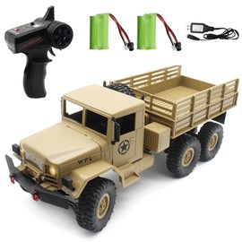 Spobot RC Military Truck - 6x6 Road Remote Control Car - 4WD Remote Control Truck with 2 Batteries All Terrain Rock Army Transport Vehicle Toy for Kids Children Boy Gift