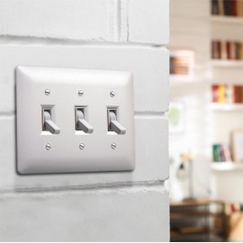 TayMac 4440W Paintable Triple Toggle Light Switch Wall Plate Cover, White, 3-Gang