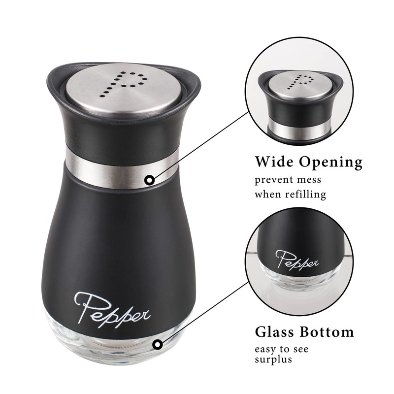 Lonffery Salt and Pepper Shakers Set, Stainless Steel with Glass