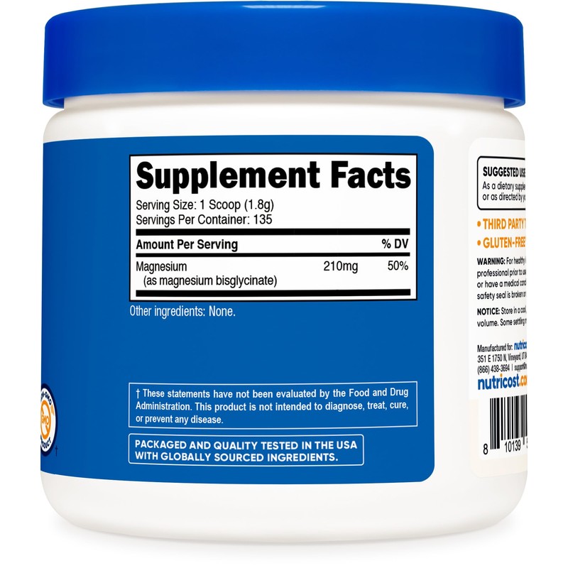 Nutricost Magnesium Glycinate Powder (250 Grams) (Unflavored)