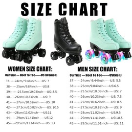 jessie PU Leather Roller Skates Roller Skates for Women Outdoor and Indoor Adjustable Four-Wheel Premium Roller Skates for Women Men Boys and Girls (Black Wheel,Women's 10/ Men's 8.5)