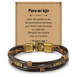 SUNSH Hijo Regalos Hombres Acero inoxidable pulsera de cuero trenzado Regalos Para Hijo A Mi Hijo Pulsera Graduación Único Regalo De Cumpleaños Ajustable Navidad Pulsera De Cuero Hombre, Bead