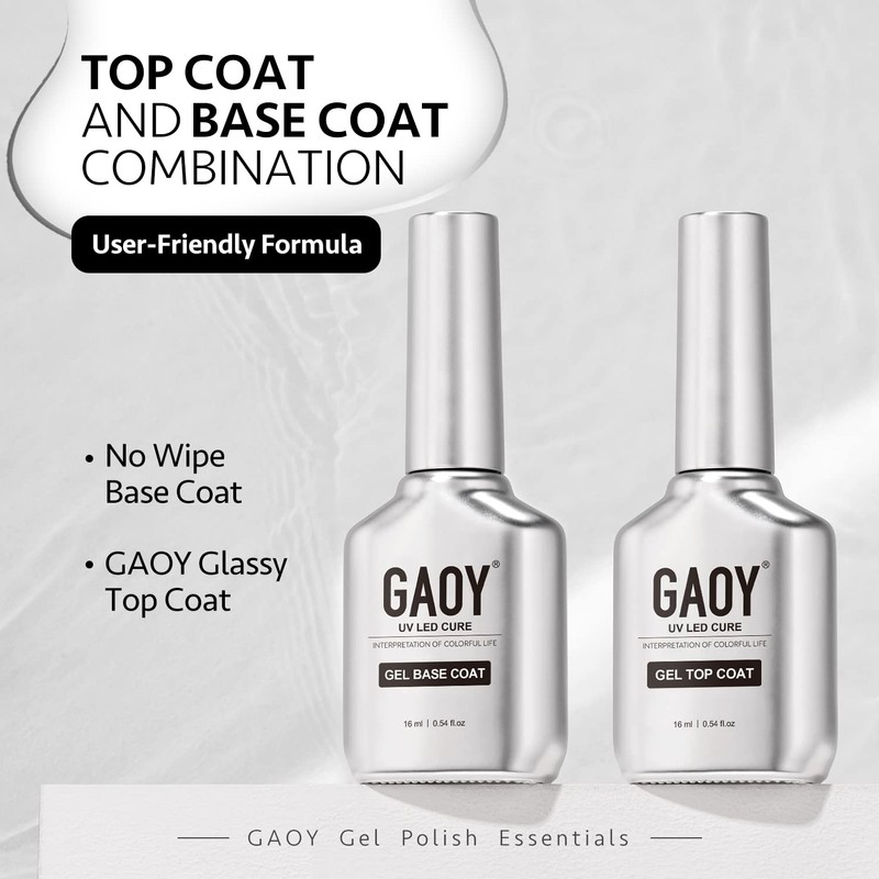 GAOY 16ml 2 Pcs Glassy Gel Top Coat and Base