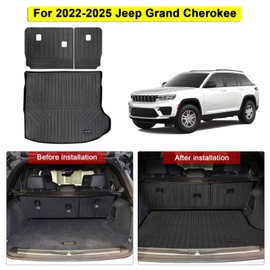 Cargo Mat with Backrest Protection for 2022-2025 Jeep Grand Cherokee,TPE All Weather Protection Cargo Liner with Velcro Rear Seats Backrest car Accessories-Black