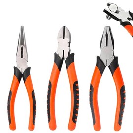 Juego de Alicates Combinados 3 Pzs, Alicates de Punta Larga 6", Alicates de Corte Diagonal 6", Alicates de Lineman 6", Pinzas de Punta Aguja Electrici