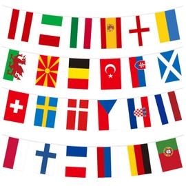 EM 2024 Bunting Fabric Outdoor Football Euro 2024 Flags Decoration 24 Countries Flags Bunting Europe Double Sided Bunting Garland Flag Chain Football Euro 2024 for Bar Party Garden Decoration (20 x 28