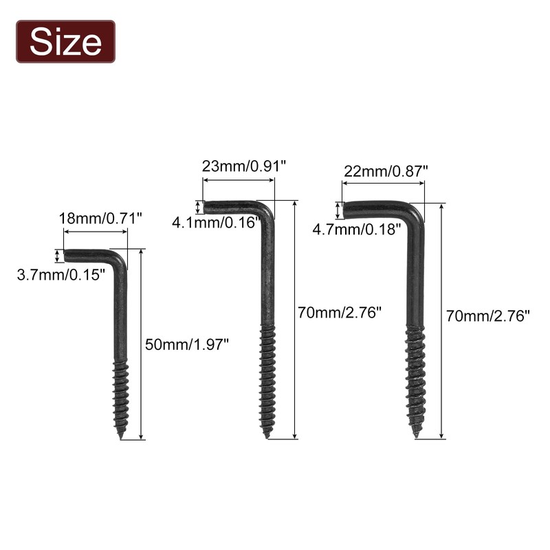 sourcing map Right Angle Hooks, 1Set L Shaped Screw Hooks