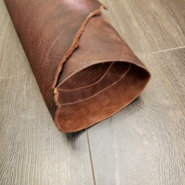 NAT Leathers Brown embossed Vegetable Oil Pull-up crafting 4.5-5.0 oz Cowhide Genuine Leather Hide Skin (12 inch x 12 inch)