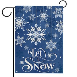 Hzppyz Winter Snowflakes Garden Flag Double Sided, Let It Snow Navy Blue Decorative Yard Outdoor Home Small Decor, Christmas Winter Holiday Burlap Outside House Decoration 12 x 18