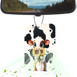 WOCOCN Cute Car Air Freshener, Hanging Air Fresheners,Size 3.15 x 2.2 in,Unique Car Accessories,Scent for Automotive or Home (Cow Sunflowers C1)