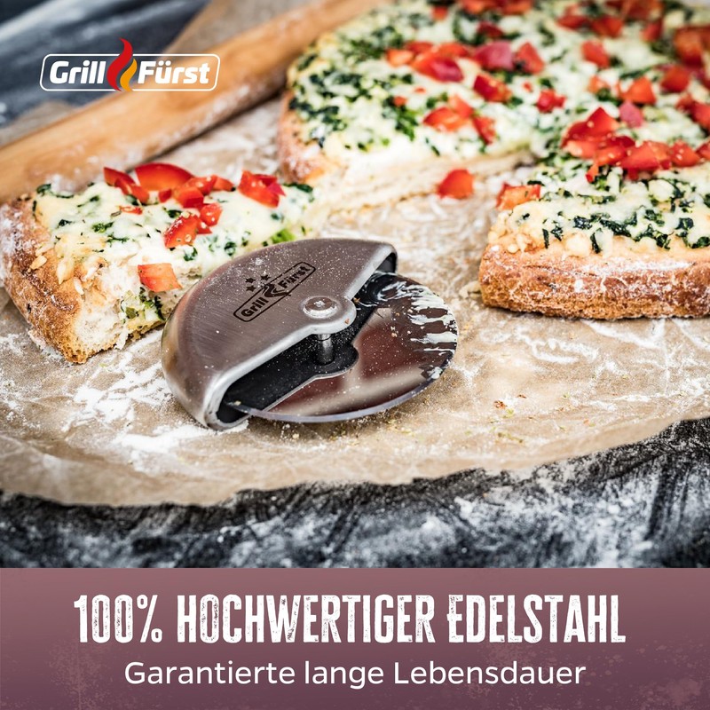 Grillfürst Pizza Cutter Stainless Steel Pizza Roller with Compact Handle,